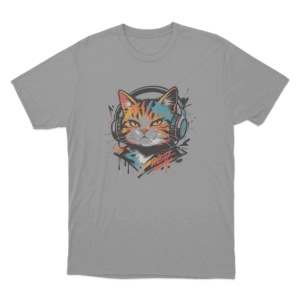 Graffiti Cat With Headphones Unisex T Shirt Grey