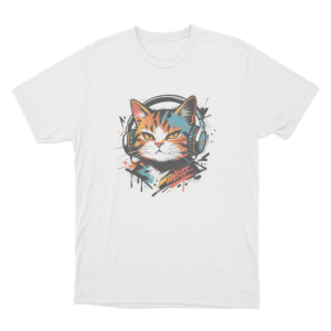 Graffiti Cat With Headphones Unisex T Shirt White