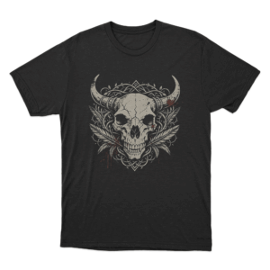 Horned Skull With Blood Splatter Print Unisex T Shirt Black