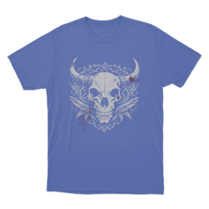Horned Skull With Blood Splatter Print Unisex T Shirt Blue