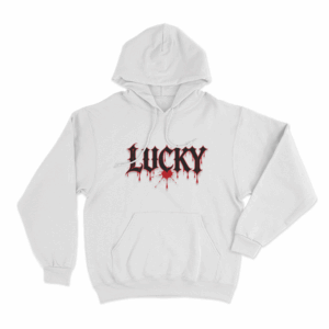 Lucky Blood Gothic Print Unisex Hoodie White