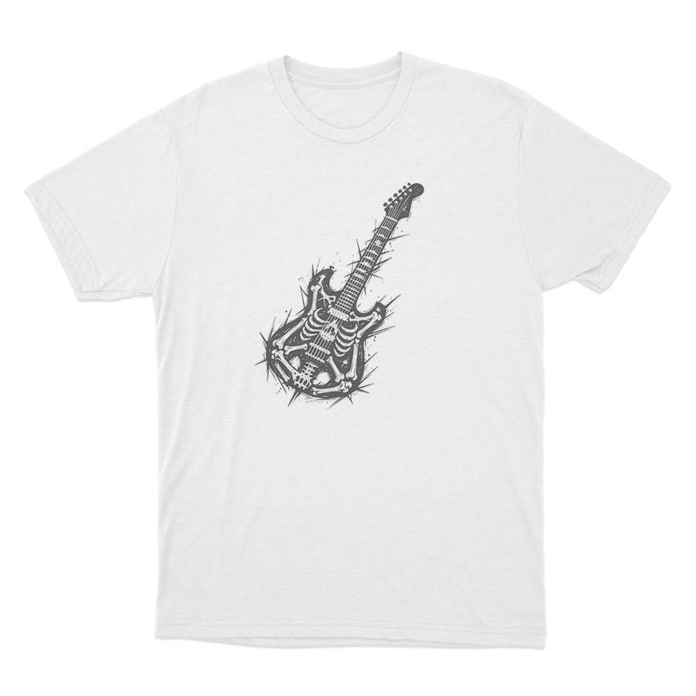 Skeleton Electric Guitar Unisex T Shirt White Skeleton Electric Guitar Unisex T Shirt White