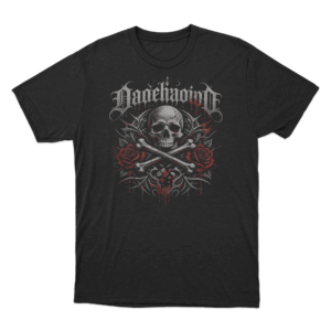 Skull And Red Roses Metal Print Unisex T Shirt Black