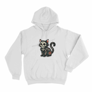 Tattooed Skeleton Cat Unisex Hoodie White