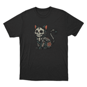 Tattooed Skeleton Cat Unisex T Shirt Black