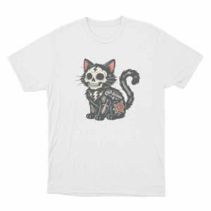 Tattooed Skeleton Cat Unisex T Shirt White