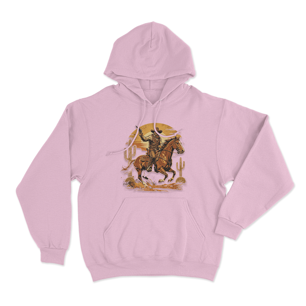Vintage Cowboy Riding Horse Print Unisex Hoodie Pink Vintage Cowboy Riding Horse Print Unisex Hoodie Pink