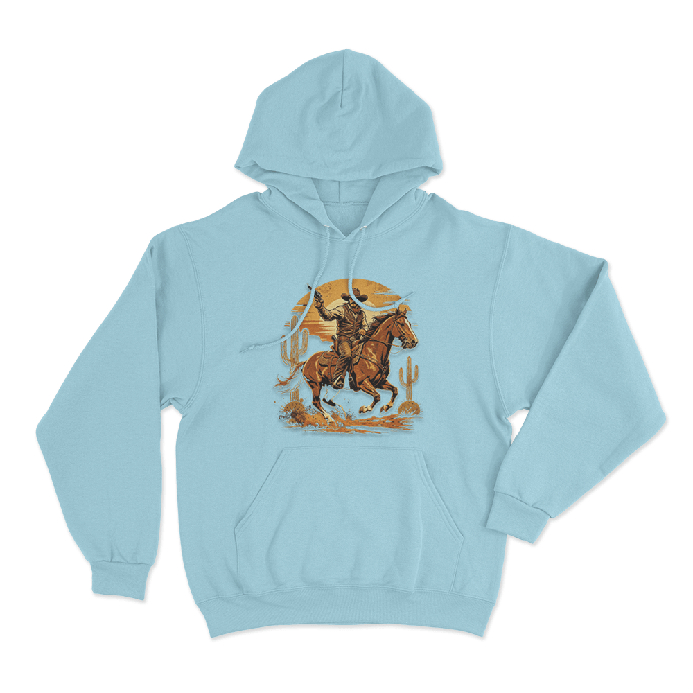 Vintage Cowboy Riding Horse Print Unisex Hoodie Sky Blue Vintage Cowboy Riding Horse Print Unisex Hoodie Sky Blue