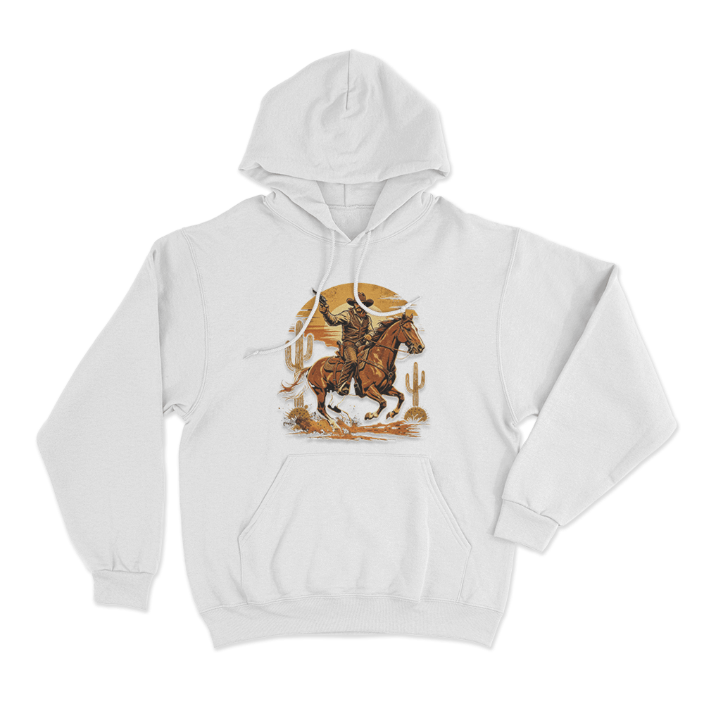 Vintage Cowboy Riding Horse Print Unisex Hoodie White Vintage Cowboy Riding Horse Print Unisex Hoodie White