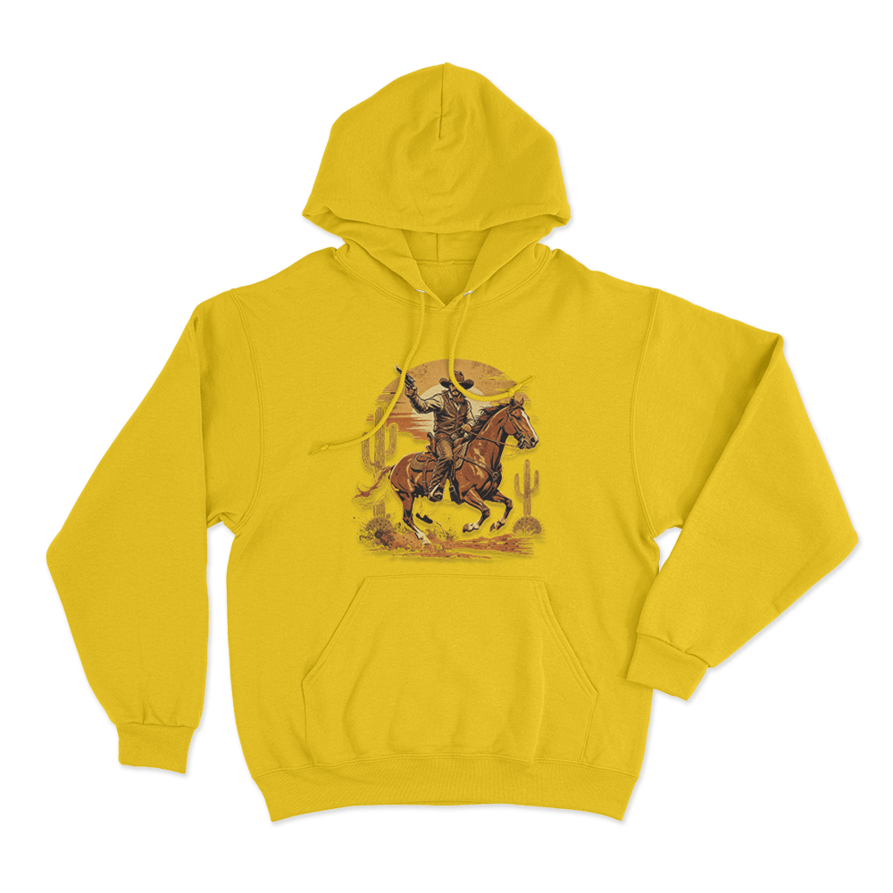 Vintage Cowboy Riding Horse Print Unisex Hoodie Yellow Vintage Cowboy Riding Horse Print Unisex Hoodie Yellow