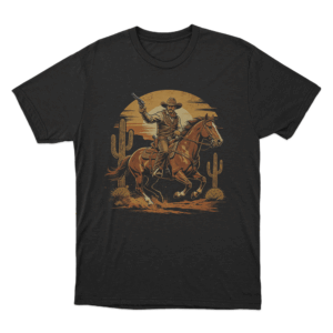 Vintage Cowboy Riding Horse Print Unisex T Shirt Black