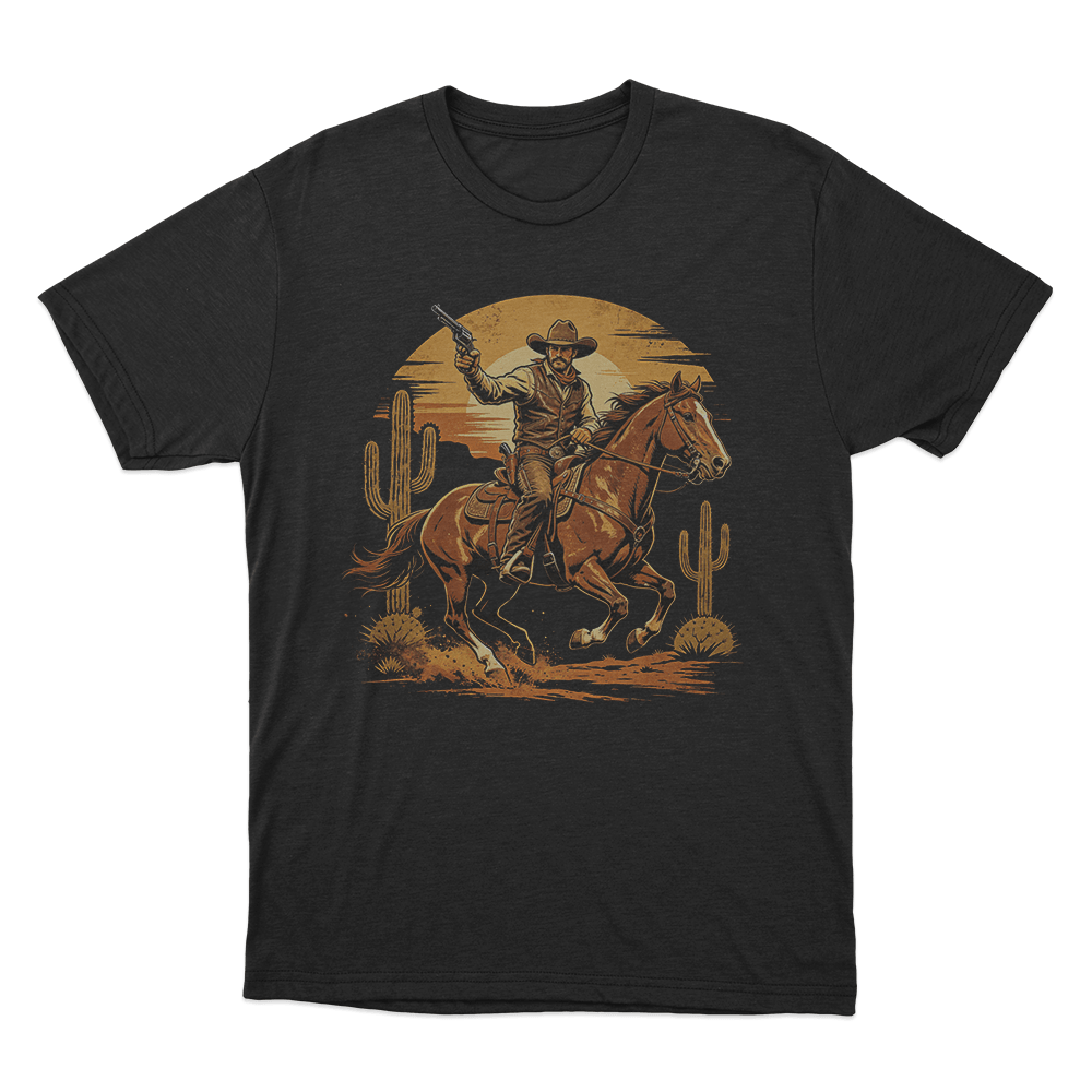 Vintage Cowboy Riding Horse Print Unisex T Shirt Black Vintage Cowboy Riding Horse Print Unisex T Shirt Black
