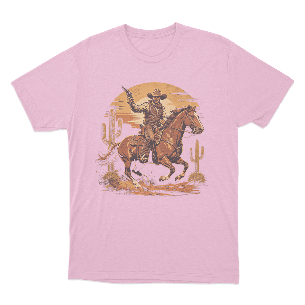 Vintage Cowboy Riding Horse Print Unisex T Shirt Pink Vintage Cowboy Riding Horse Print Unisex T Shirt Pink