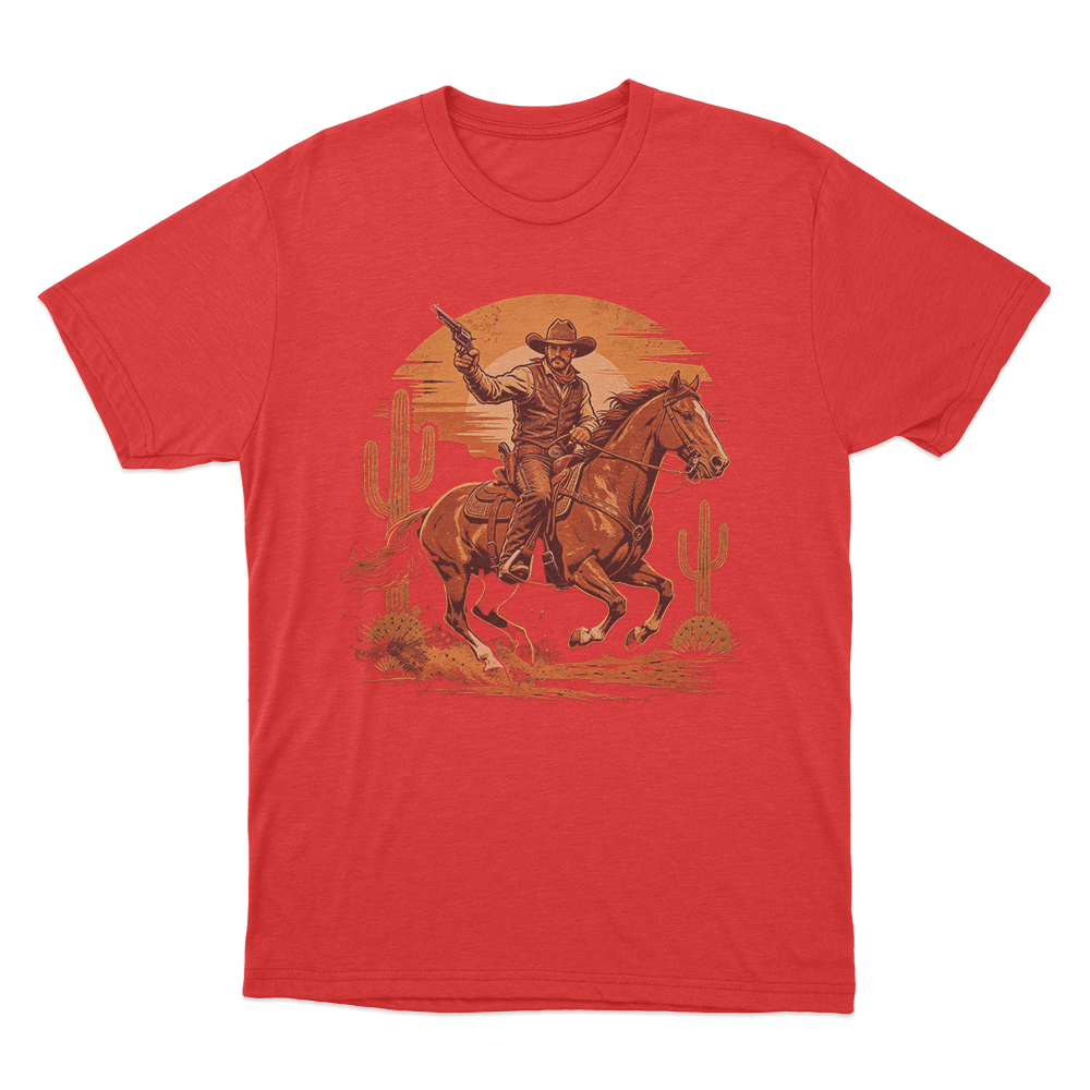 Vintage Cowboy Riding Horse Print Unisex T Shirt Red Vintage Cowboy Riding Horse Print Unisex T Shirt Red