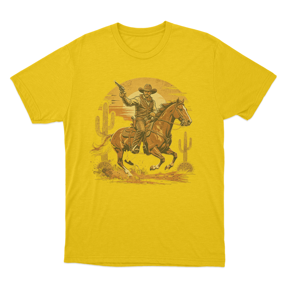 Vintage Cowboy Riding Horse Print Unisex T Shirt Yellow Vintage Cowboy Riding Horse Print Unisex T Shirt Yellow