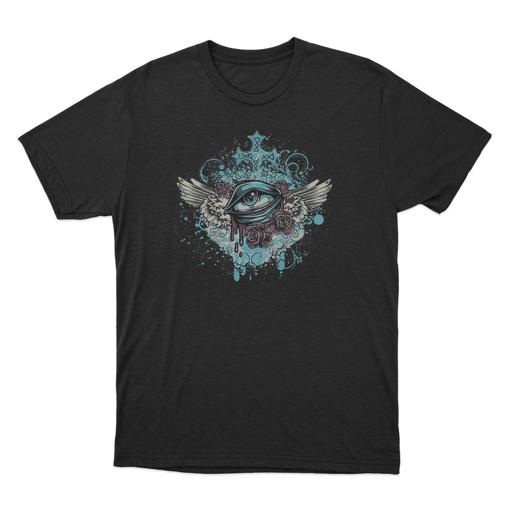 Winged Eye And Roses Tattoo Print Unisex T Shirt Black Winged Eye And Roses Tattoo Print Unisex T Shirt Black