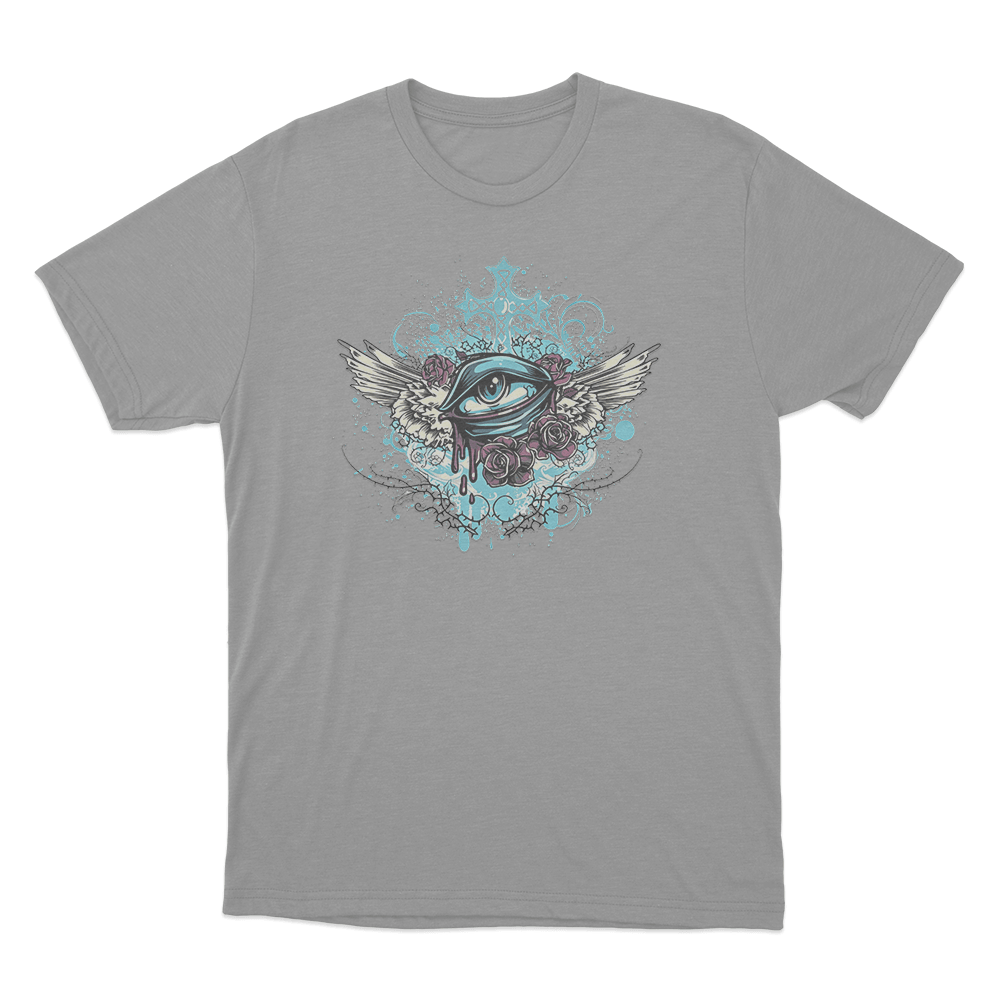Winged Eye And Roses Tattoo Print Unisex T Shirt Grey Winged Eye And Roses Tattoo Print Unisex T Shirt Grey