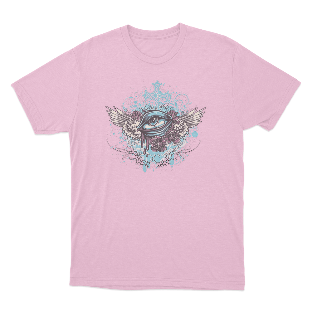 Winged Eye And Roses Tattoo Print Unisex T Shirt Pink Winged Eye And Roses Tattoo Print Unisex T Shirt Pink