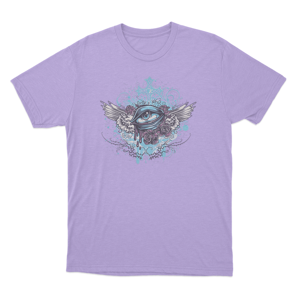 Winged Eye And Roses Tattoo Print Unisex T Shirt Purple Winged Eye And Roses Tattoo Print Unisex T Shirt Purple