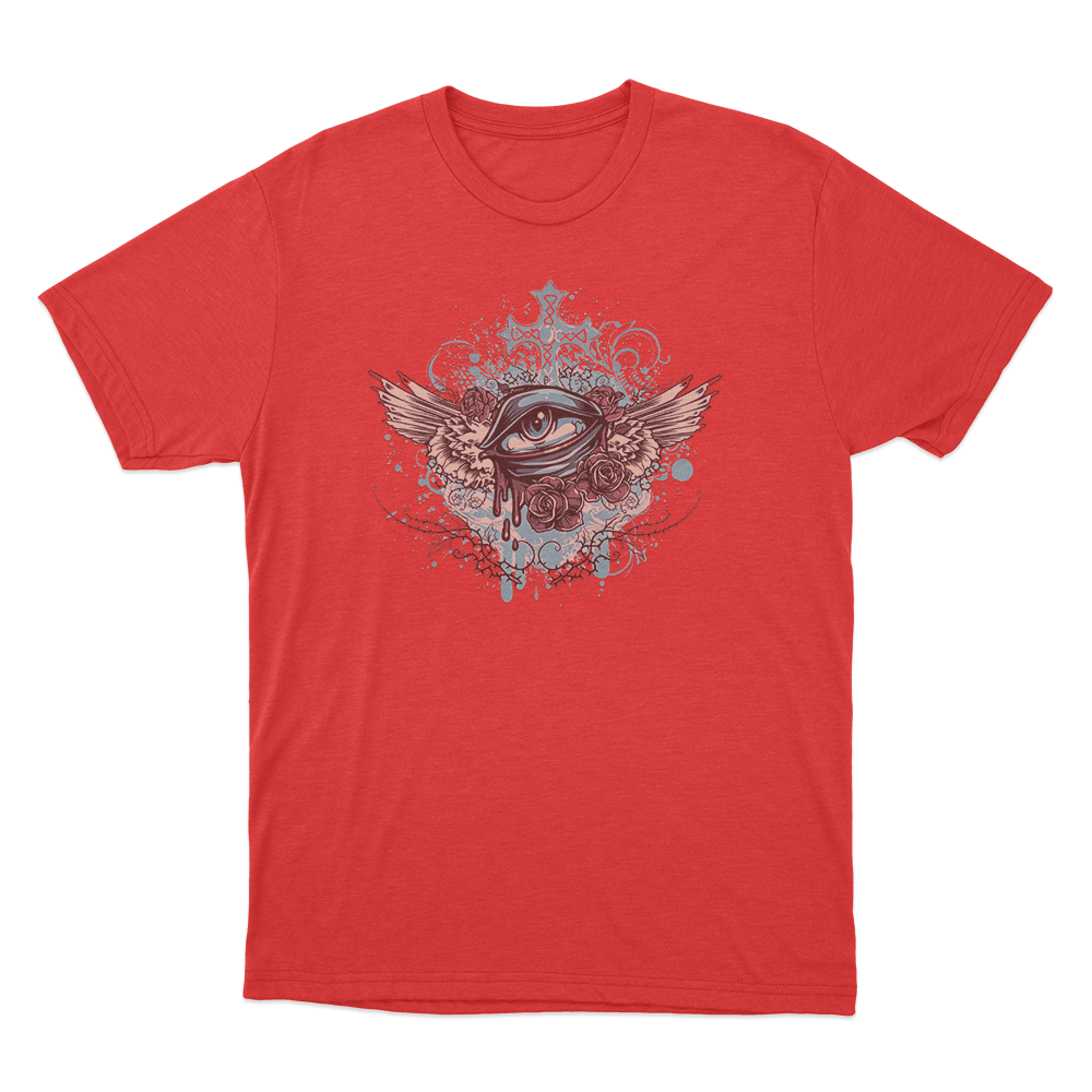 Winged Eye And Roses Tattoo Print Unisex T Shirt Red Winged Eye And Roses Tattoo Print Unisex T Shirt Red