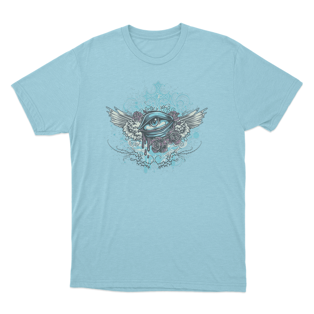 Winged Eye And Roses Tattoo Print Unisex T Shirt Sky Blue Winged Eye And Roses Tattoo Print Unisex T Shirt Sky Blue