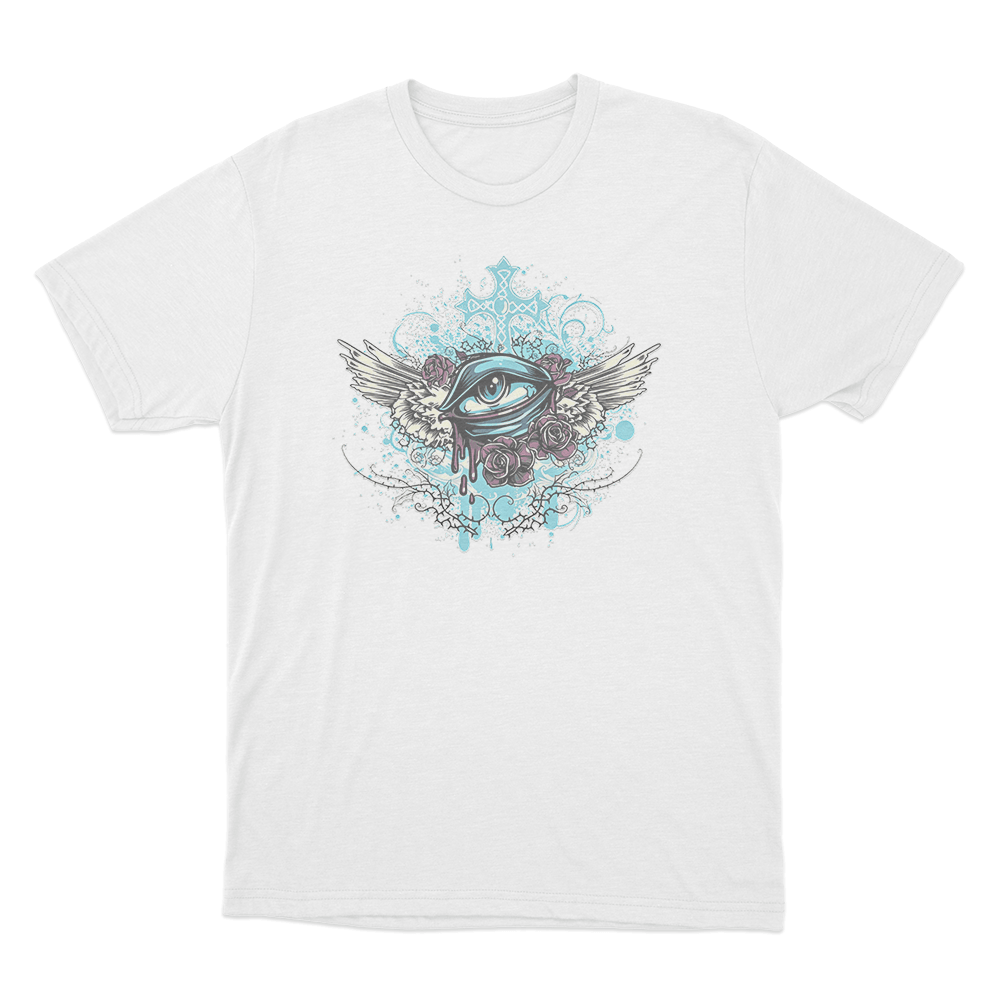 Winged Eye And Roses Tattoo Print Unisex T Shirt White Winged Eye And Roses Tattoo Print Unisex T Shirt White