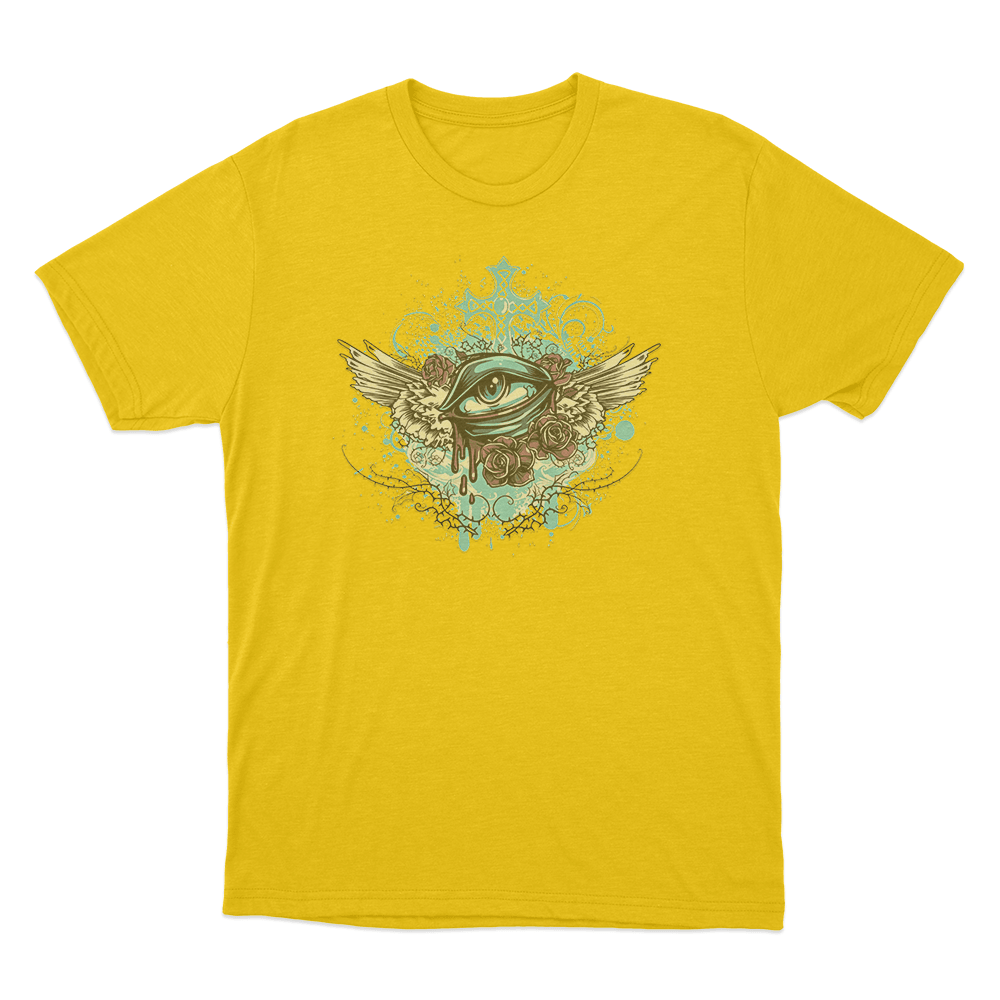 Winged Eye And Roses Tattoo Print Unisex T Shirt Yellow Winged Eye And Roses Tattoo Print Unisex T Shirt Yellow